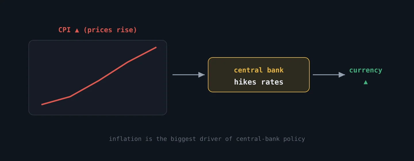 CPI rises, the central bank responds by hiking rates and that moves the currency