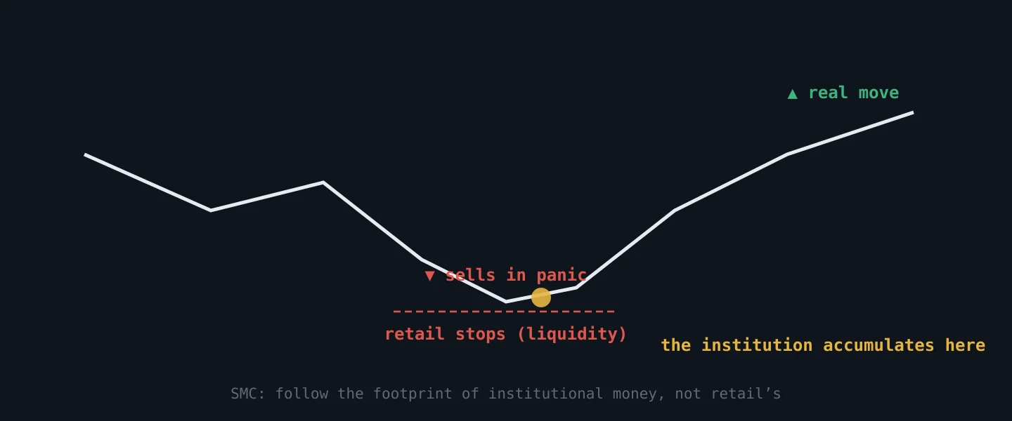 Institutional money accumulates where retail sells in panic below the lows