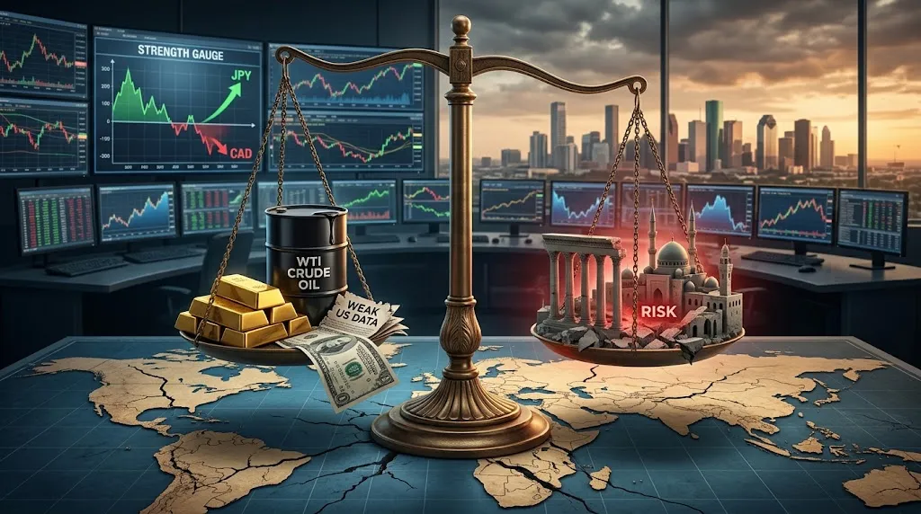 El dólar cae por datos débiles; el riesgo en Oriente Medio impulsa el petróleo y el oro