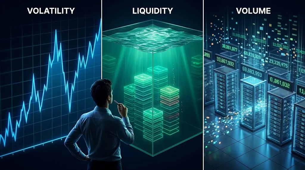 Volatility vs liquidity vs volume: a busy market is not a deep market